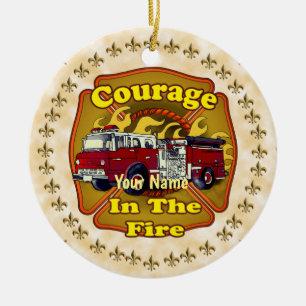 Courage Firefighter Firetruck  Ceramic Tree Decoration