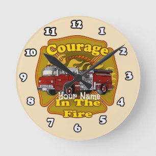 Courage Firefighter Firetruck Round Clock