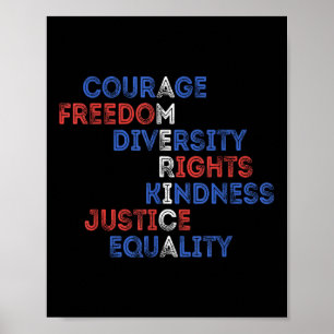 Courage Freedom Diversity Equality Justice Retro U Poster
