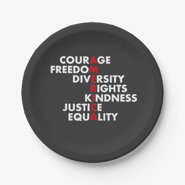 Courage  Freedom Diversity Rights Kindness Paper Plate (Front)