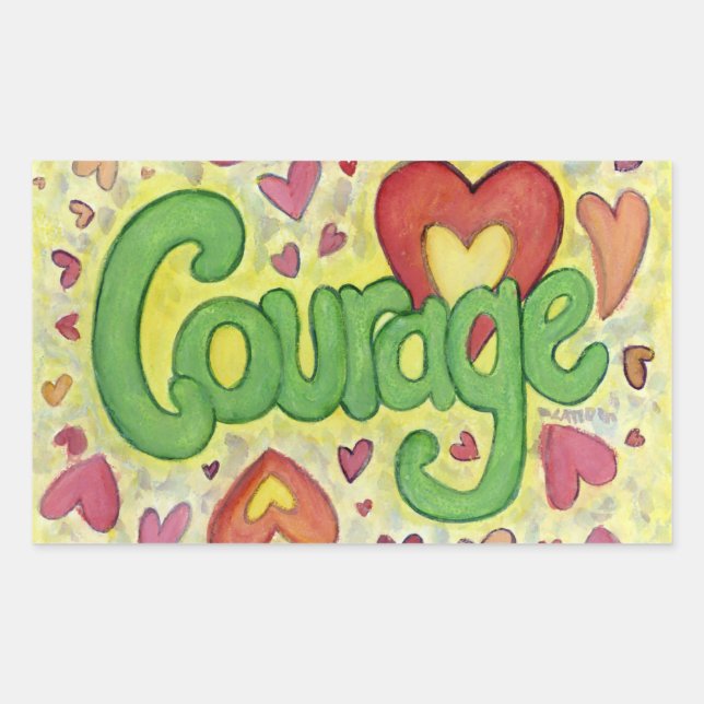 Courage Heart Inspirational Words Sticker Labels (Front)