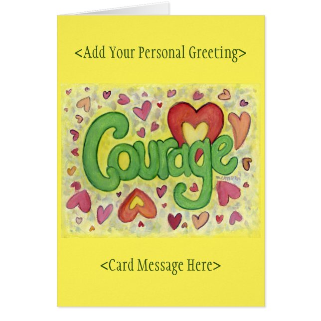 Courage Heart Word Art Motivational Note Cards (Front)