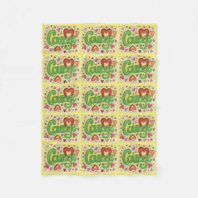 Courage Heart Word Art Soft Fleece Blankets (Front)