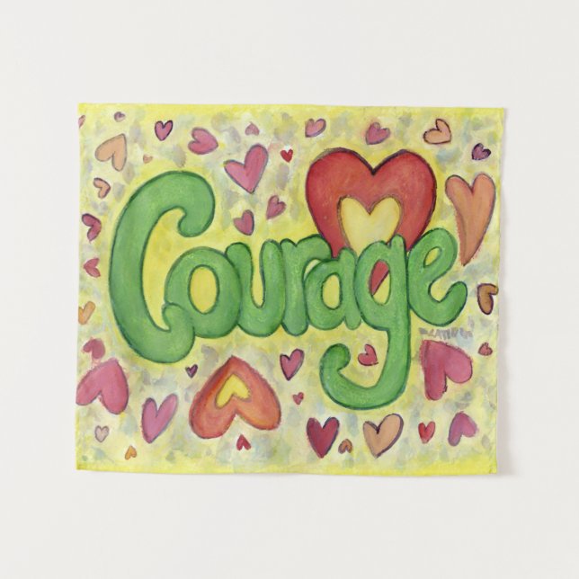 Courage Heart Word Art Tapestry Wall Decor (Front (Horizontal))
