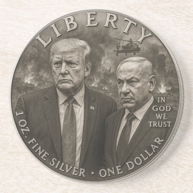 Courage in Chaos Trump Netanyahu Stone Coaster (Front)