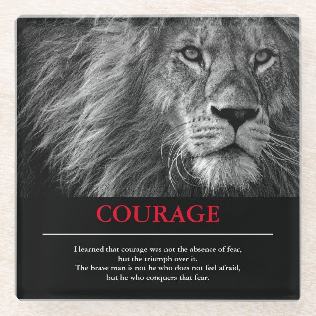 Courage Lion Motivational Inspirational Glass Coaster (Front)