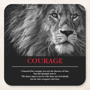 Courage Lion Motivational Inspirational Square Paper Coaster