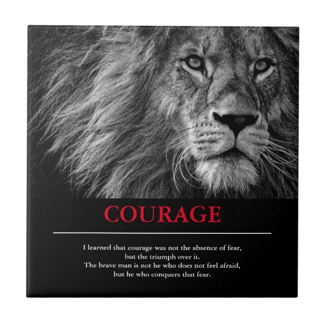 Courage Lion Motivational Inspirational Tile (Front)