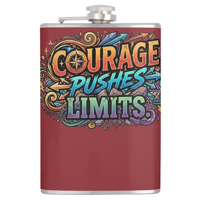 Courage Pushes Limits – Bold Motivation Tee Hip Flask (Front)