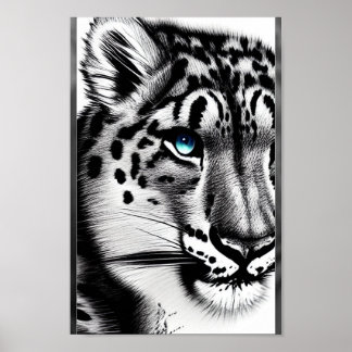 Courage Snow leopard with blue eye Poster
