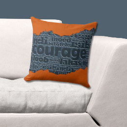 Courage Typography Orange & Blue Ripped Pattern Cushion