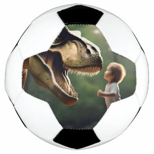 **"Courage Unleashed: A Small Boy Faces the T-Rex" Football