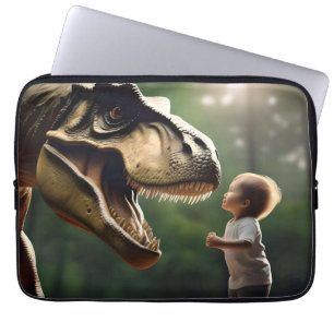 **"Courage Unleashed: A Small Boy Faces the T-Rex" Laptop Sleeve