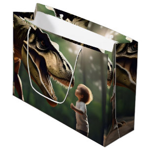 **"Courage Unleashed: A Small Boy Faces the T-Rex" Large Gift Bag