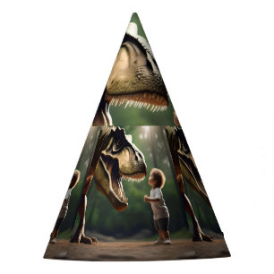 **"Courage Unleashed: A Small Boy Faces the T-Rex" Party Hat