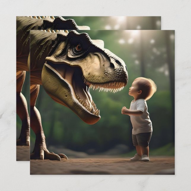 **"Courage Unleashed: A Small Boy Faces the T-Rex" Save The Date (Front/Back)