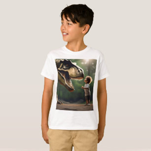 **"Courage Unleashed: A Small Boy Faces the T-Rex" T-Shirt