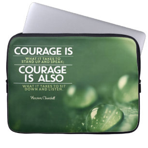 "Courage" Winston Churchill Inspirational Quote Laptop Sleeve
