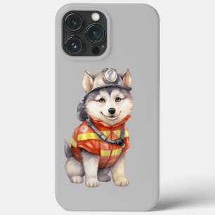 Courageous Firefighter Siberian Husky Dog Honourin iPhone 13 Pro Max Case