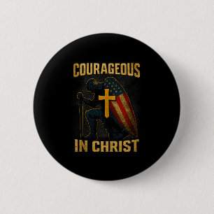 Courageous In Christ Knight Cross Patriotic Usa Fl 6 Cm Round Badge
