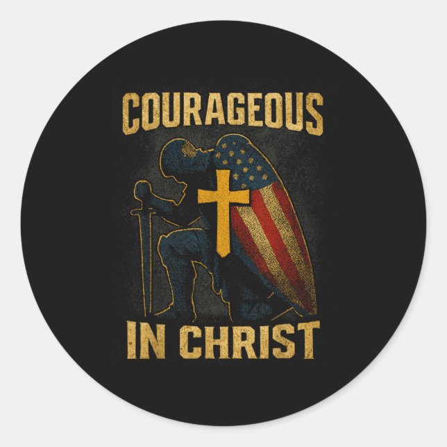 Courageous In Christ Knight Cross Patriotic Usa Fl Classic Round Sticker (Front)
