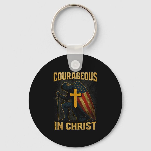 Courageous In Christ Knight Cross Patriotic Usa Fl Key Ring (Front)
