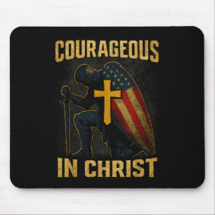 Courageous In Christ Knight Cross Patriotic Usa Fl Mouse Mat