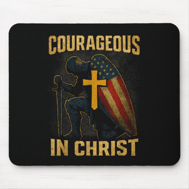 Courageous In Christ Knight Cross Patriotic Usa Fl Mouse Mat (Front)