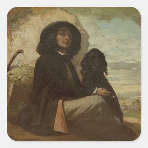 Courbet with his Black Dog, 1842 Square Sticker