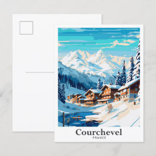 Courchevel France Art Vintage Travel Illustration Postcard