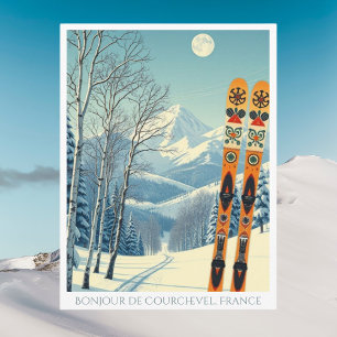 Courchevel France ski vacation retro Postcard