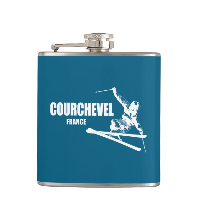 Courchevel France Skier Hip Flask (Front)
