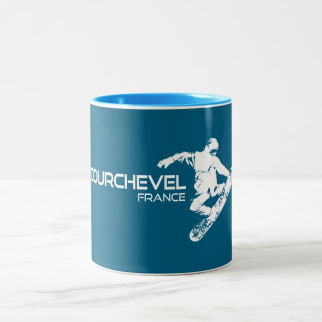 Courchevel France Snowboarder Two-Tone Coffee Mug (Center)