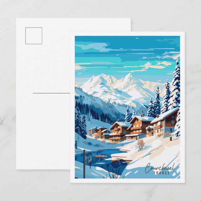 Courchevel France vintage travel illustration Postcard (Front/Back)