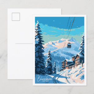 Courchevel France vintage travel illustration Postcard