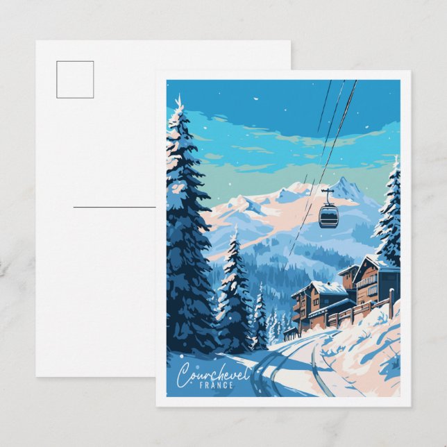 Courchevel France vintage travel illustration Postcard (Front/Back)