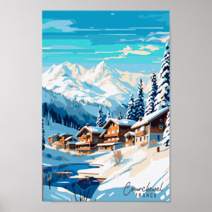 Courchevel France vintage travel illustration Poster