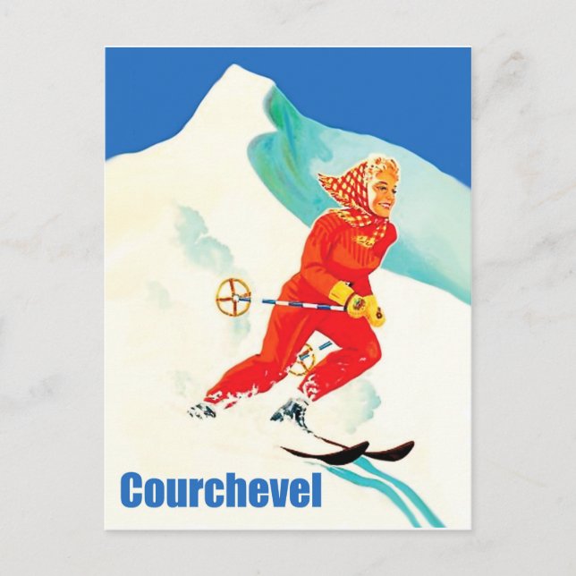 Courchevel, woman on ski track, France, Vintage Postcard (Front)