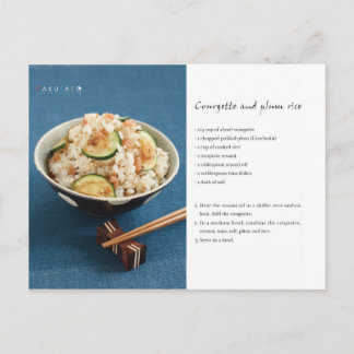 Courgette and plum rice recipe postcard