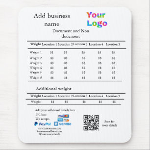 Courier delivery company details add price weight mouse mat