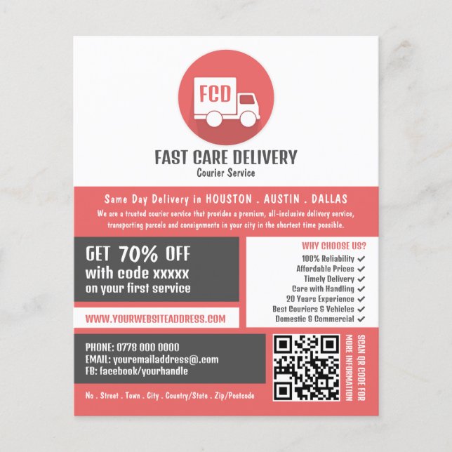 Courier Delivery Logo, Courier Service Advertising Flyer (Front)