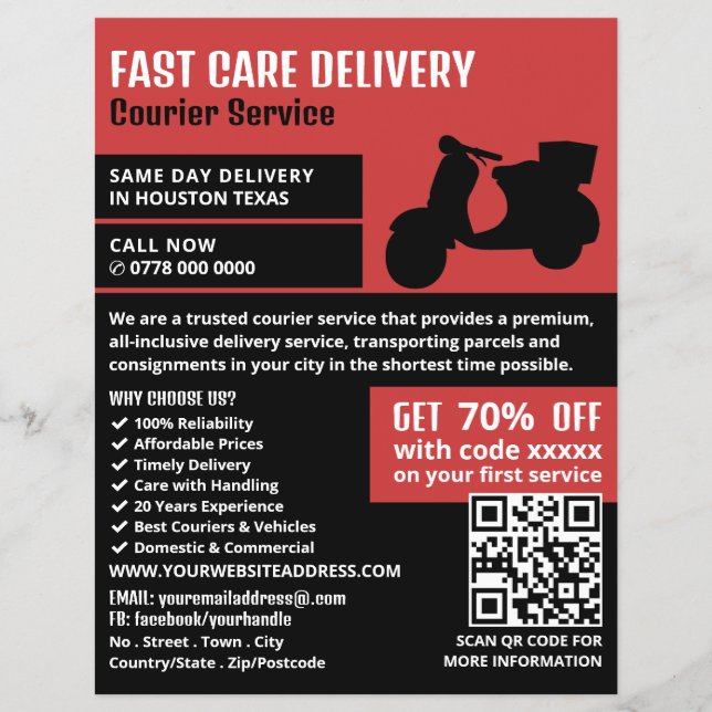 Courier Moped Design, Courier Service Advertising Flyer (Front)