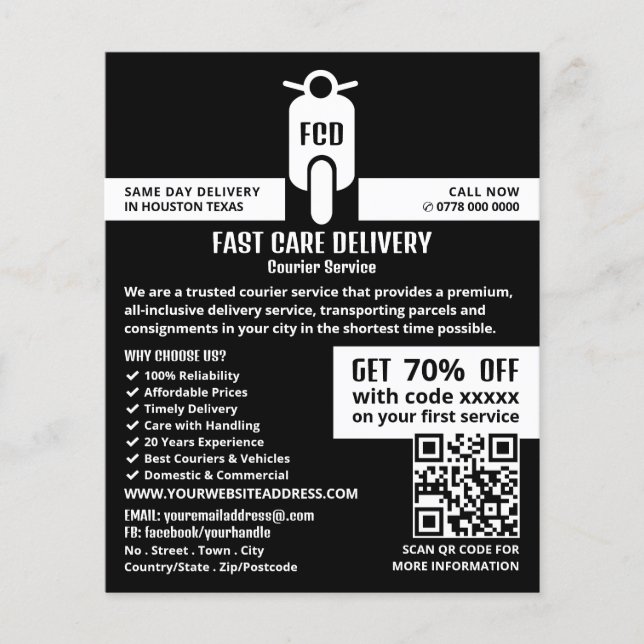 Courier Moped Logo, Courier Service Advertising Flyer (Front)