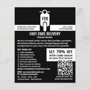 Courier Moped Logo, Courier Service Advertising Flyer
