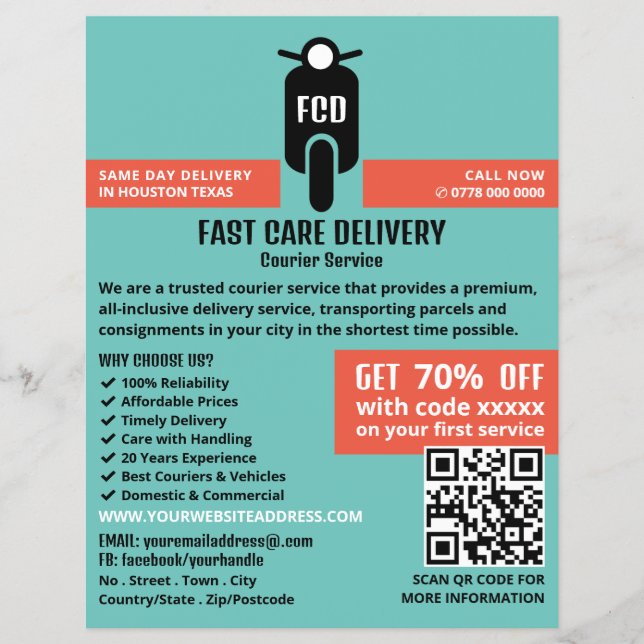 Courier Moped Logo, Courier Service Advertising Flyer (Front)