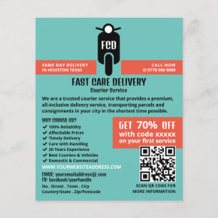 Courier Moped Logo, Courier Service Advertising Flyer