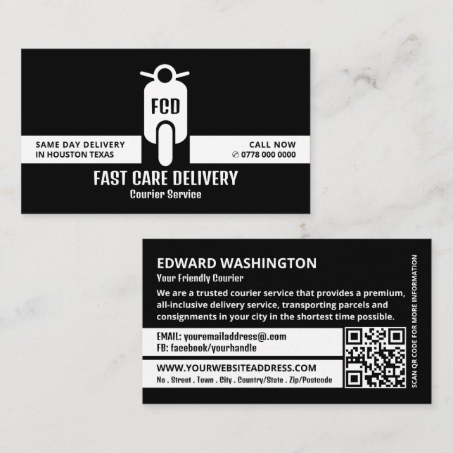 Courier Moped Logo, Courier Service Business Card (Front/Back)