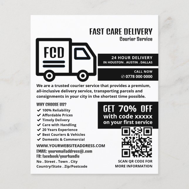 Courier Truck Logo, Courier Service Advertising Flyer (Front)