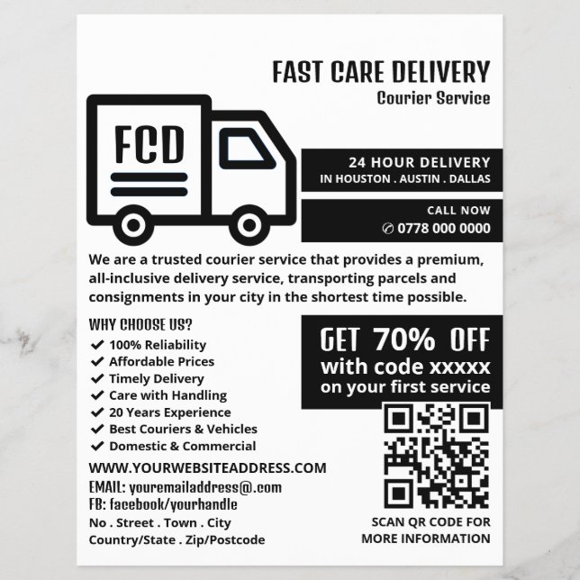 Courier Truck Logo, Courier Service Advertising Flyer (Front)