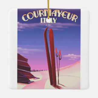 Courmayeur Italian ski poster Ceramic Tree Decoration